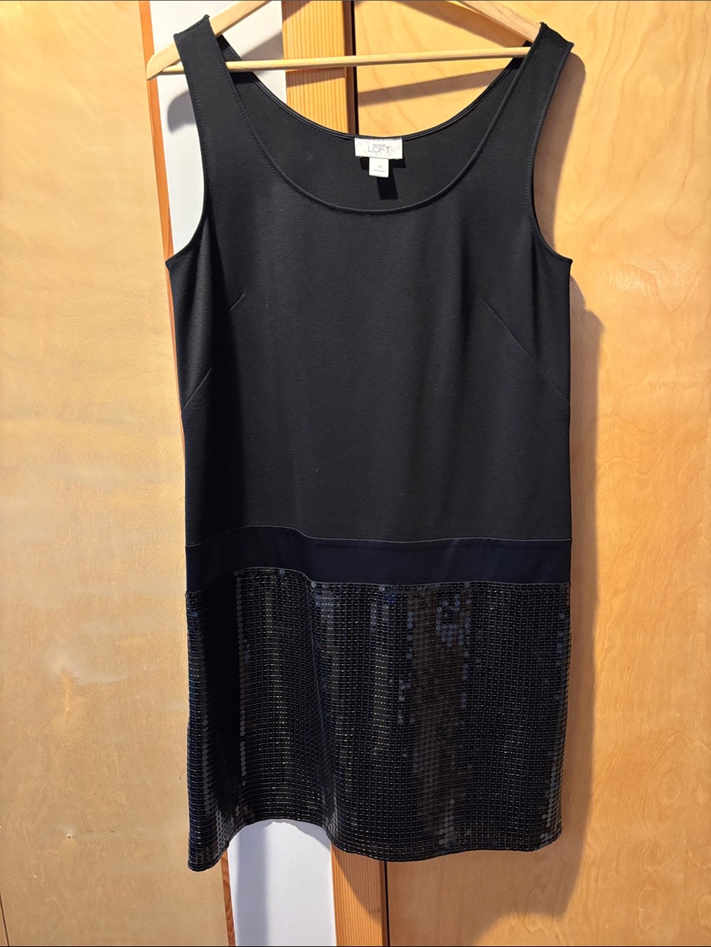 Anne Taylor Loft black tank party dress with sequined lower 1/3